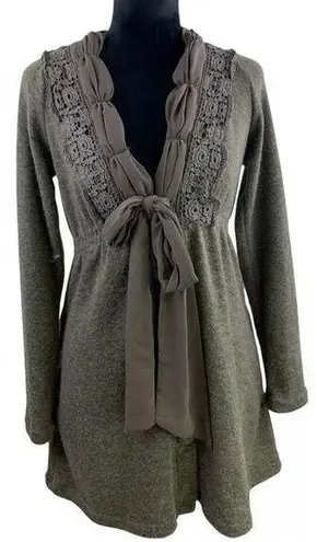 Anthropologie  A’ Reve Angora Buttons & Bow Tunic Sweater Green - Size Medium