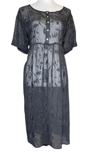Called To Surf Brass & Roe Black Sheer Floral Embroidered Dress/Coverup Midi Dress Romantic XL