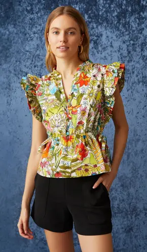 Marie Oliver  Olive Ruffle Peplum Cotton Poplin Blouse Botanic Floral XS - Image 1