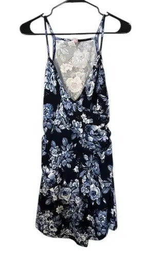 Route 3 Blue Floral Sleeveless Racerback One Piece Shorts Romper Women Sz M Size M