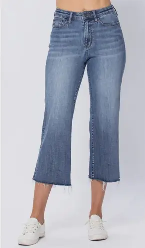 Judy Blue Womens Wide Leg Crop Raw Frayed Hem High Waist Jeans 15/32
