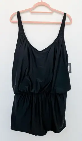 Ellen Tracy NWT One Piece Swim Romper Black Size 12 Black Classic Resort Beach