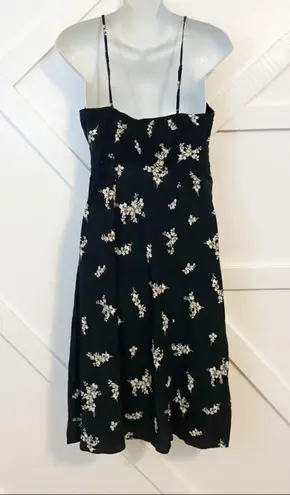 Oysho Floral Printed Sleeveless Button Front Knee Length Dress Black Small Y2K