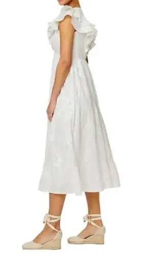 Roller Rabbit Dress Silvery White Lurex Ondine Dress in Sz L NWT Midi V Neck