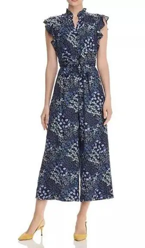 Rebecca Taylor Ava Blue Floral Print Wide Leg Silk Jumpsuit Size 0