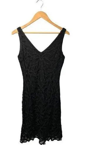 Etoile Beaded Lace V Neck Scallop Lined Vintage Y2K Dress Black XS