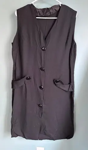 Vintage Midi Long Black Button Down Vest Blouse Size M