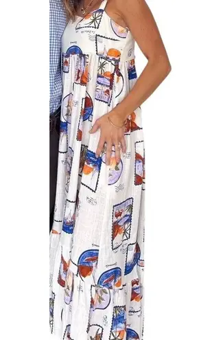 Paper Heart NWT Anthropologie Italian Floral Stamps Linen Blend Maxi Dress M