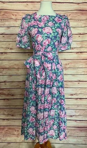 Laura Ashley Vintage Floral Puff Sleeve Cottagecore Maxi Tea Dress, 8