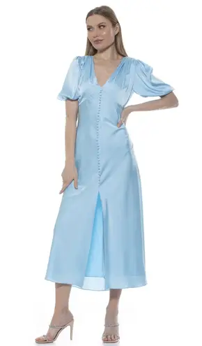 Alexia Admor NWT Lorelei Halogen Blue Satin Button Midi Dress