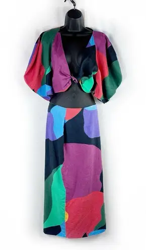 Mara Hoffman Raya Tie Front Cropped Top & Sunja Skirt Set Multicolor Size 2