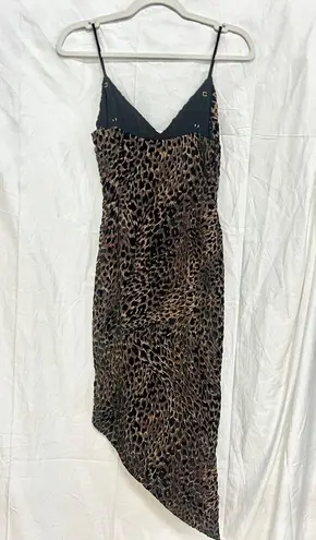 Camila Coelho  Juliana Sleeveless Asymmetric Midi Dress Brown Leopard Women's XS