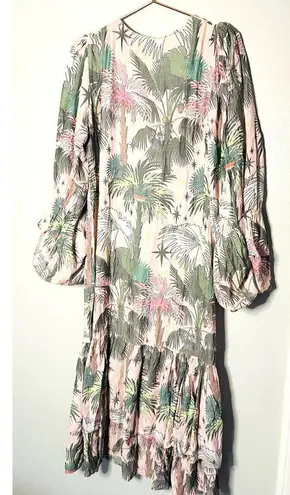 LoboRosa Pink Floral Puff Sleeve Palms Button Front Up Dress Size Large