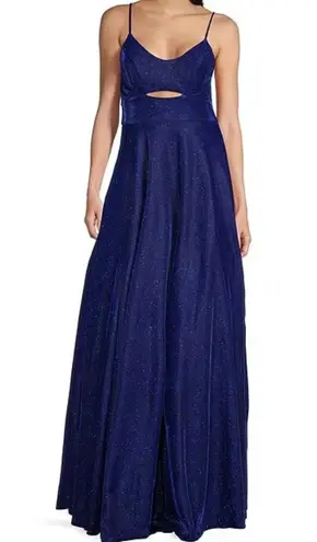 City Vibe New  Bright Royal Blue Front Cut-Out Pink Lace Back Gown Size 7