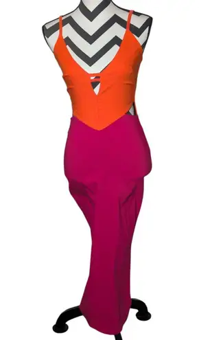Vesper UK 8 (US 4/6) Orange & Fuchsia Color Block Maxi Dress