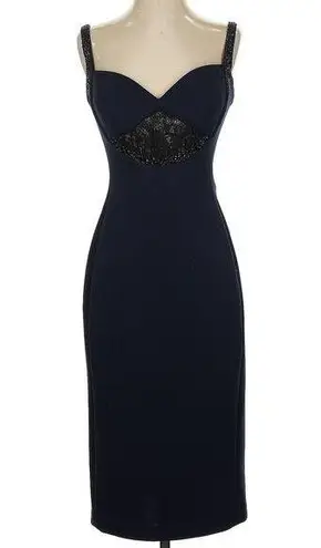 Alberto Makali Navy Blue Black Less Sweetheart Fitted Cocktail Dress