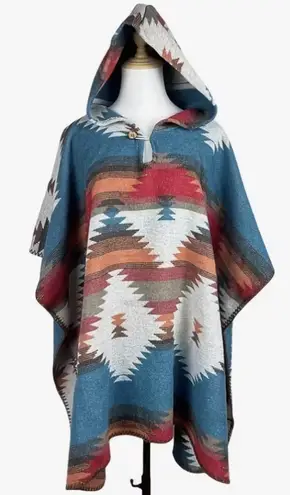 Hooded Poncho with button ; warm cabin style Multiple Size one size