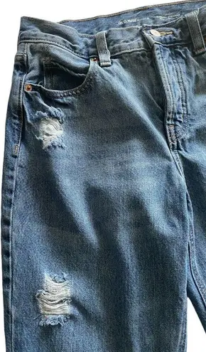 Old Navy -HIGH RISE SLOUCH JEANS-SIZE 2 High rise slouch straight jeans, distressed, button front, excellent condition, size 2 Measurements: Waist: side to side 15 inches  Rise: 10 inches  Inseam: 24 1/2 inches - Image 4