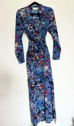 Yumi Kim Elegant Blue Long Sleeve Dress maxi small silk wrap dress