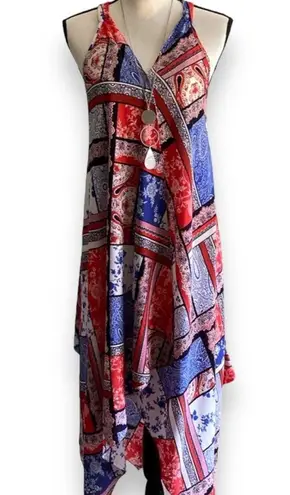 Slny Bandana-Print Handkerchief-Hem Dress Sleeveless V Neck MIDI Dress
