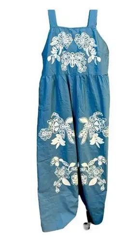 SheIn  Curve Oversized Blue White Wide Leg BOHO Cottage Overalls NWOT Size OXL