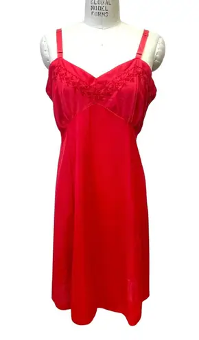 Vintage Cherry Red Nylon Embroidered Bust Slip by Philmaid Size 38 Size L