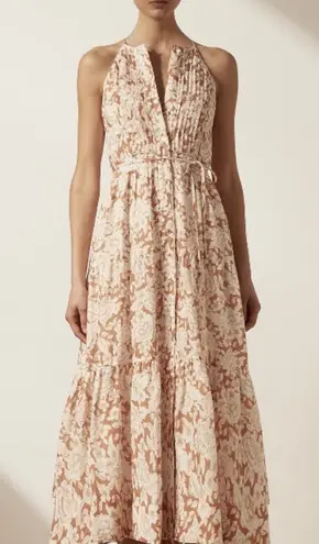 Shona joy Flor Pintucked Floral Linen Midi Dress in Orange Floral