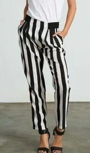 Sans Souci NWT Striped Lightweight Satin Feel Trouser Ankle Pant XL Black White