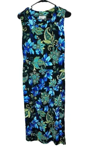 White Stag Vintage Black Blue Floral Paisley Print Maxi Dress Size S 4/6