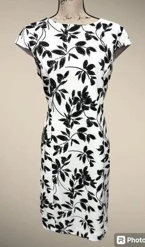 Preston & York Dress Ivory White Black Floral Leaves sz 14