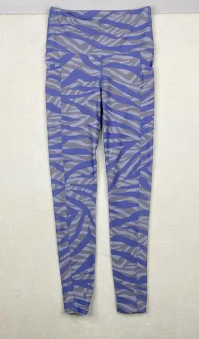 Women's Running Bare Gray Blue Zebra Print W/ Pockets Athletic Leggings