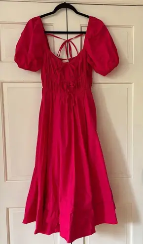 Ulla Johnson Palma Midi Dress Hot Pink Orchid Puff Shoulder Size 0 Cotton Poplin