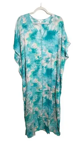 Johnny Was Calme Dress V-Neck Kaftan Maxi Turquoise Tie Dye Size Small / Medium
