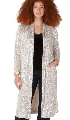 Dex Sparkle City Sequin Duster Cream Silver Sequin