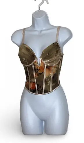 Kaylee Kollection Floral Bustier Corset Top Green Size M