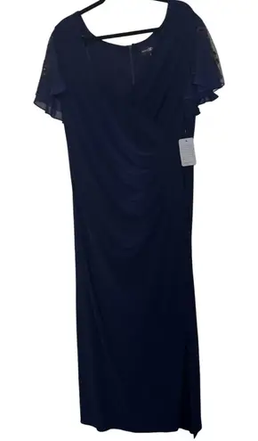 Betsy and Adam Plus Long Jersey Knit Sequin Sleeve Dress - Navy 22W
