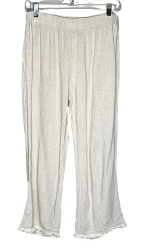 Coco + Carmen Pants Womens Medium Cream Linen Blend Cropped Frayed Hems Neutral