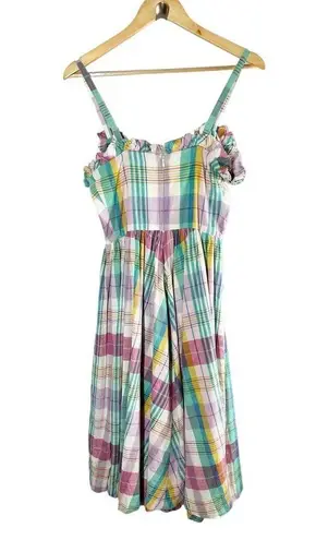 POLO Ralph Lauren Madras Plaid Ruffle Midi Dress Size US 2 Boho Cottagecore