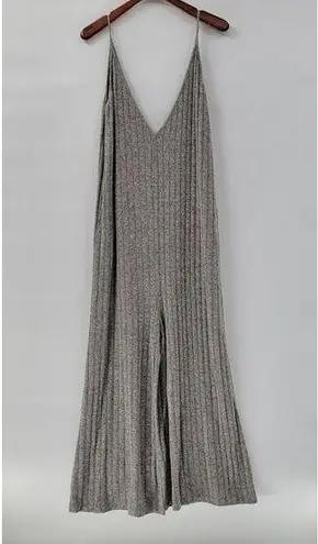 Mina Lisa Jumpsuit Womens L Gray Ribbed Wide Leg Baggy Oversized Stretchy Lounge Size L