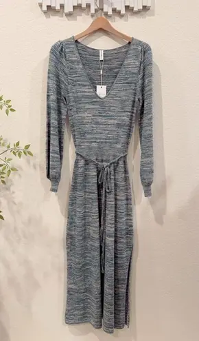 Kivari Naomi V Neck Knit Midi Dress in Teal Marble US6 NWT Blue Size 6