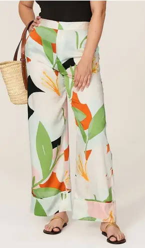 Great Jones Pants Wide Leg Multi Floral size 4 coastal Beachy resortwear Flowy White