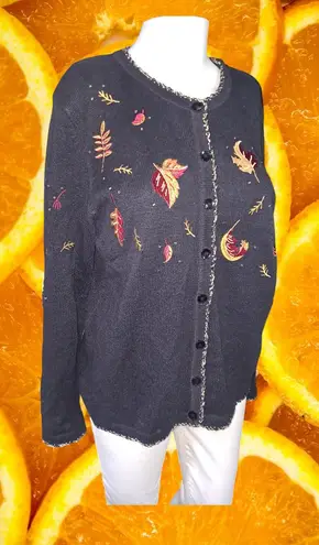 Christopher & Banks Christopher & Banks Black with Colorful Leaves Cardigan Size M