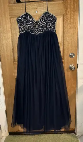 Blondie Nites Navy blue Dress with Beaded Bodice embellished size 21