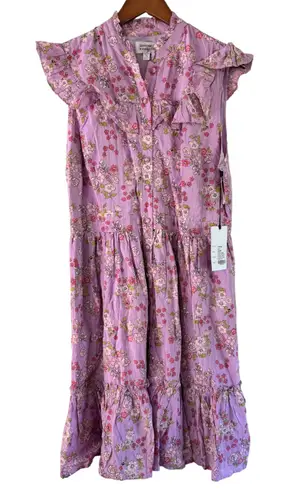 Unique Vintage Purple Floral Prairie Dress Sleeveless Ruffle XL/14
