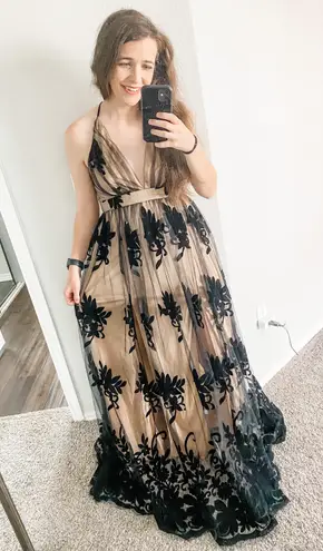 Black Nude Lace Maxi Dress