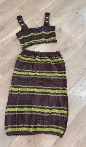 Free People FP beach Donni sweater set midi skirt green brown size medium NWOT