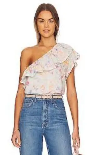 Something Navy Revolve  one shoulder top pastel ruffle floral print size medium