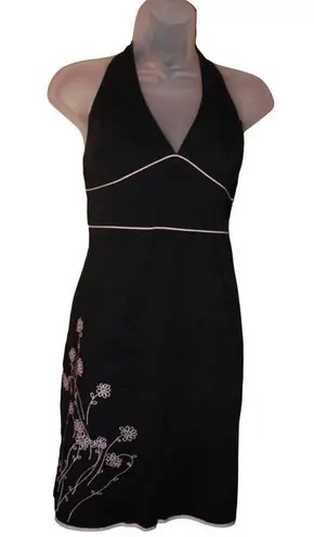 Xhilaration Embroidered black halter dress size 13