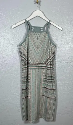 prAna Women XS Green Tan Stripe Ardor Dress Racer Back Bra Shelf Athleisure