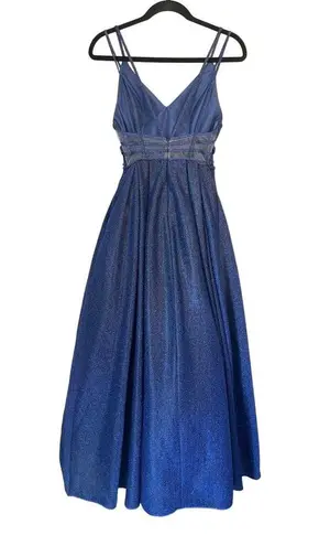 Let's Prom Cinderella Shimmery Blue Dress Mesh Details Corset Double Straps XS